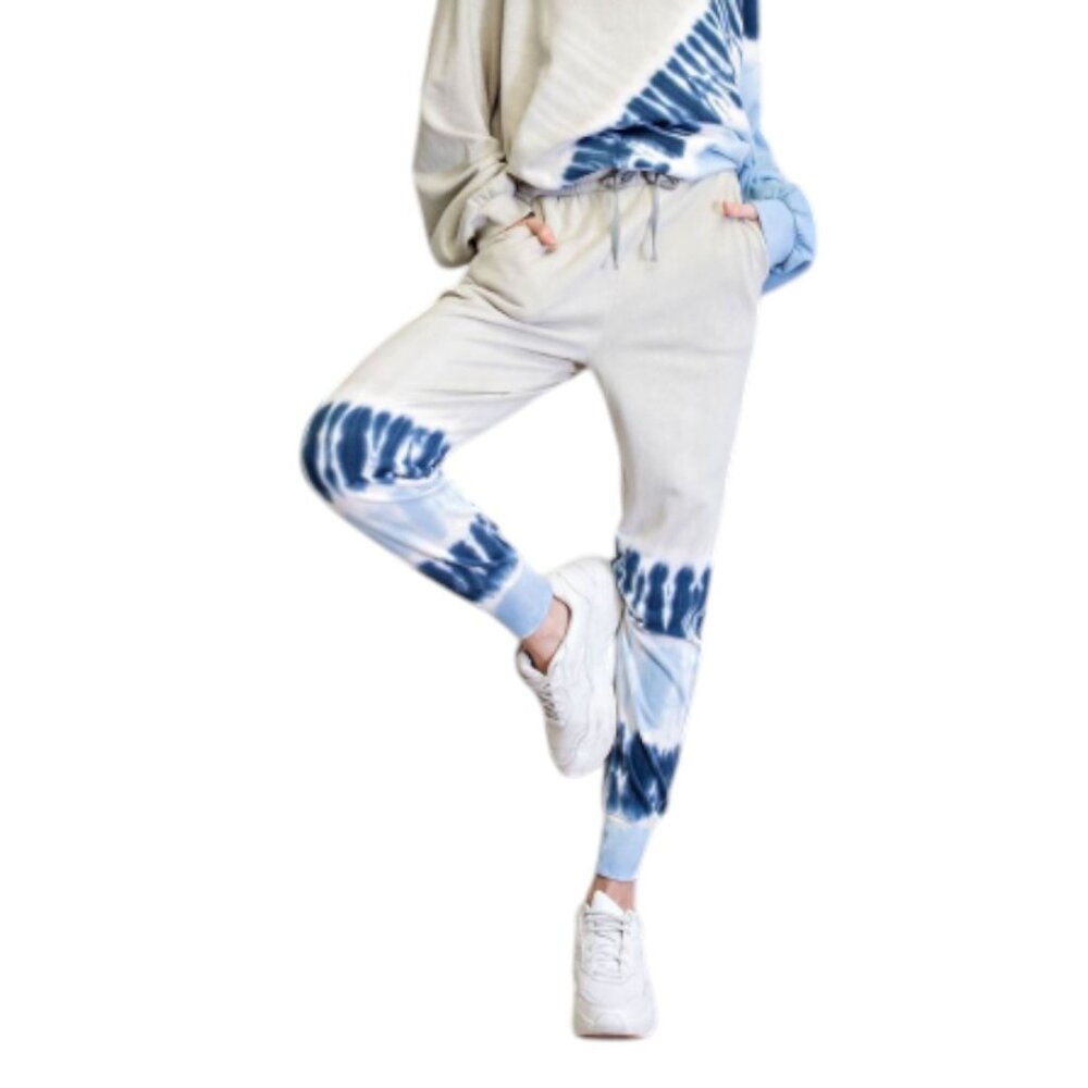 Easel TIE DYE BOTTOM TERRY KNIT JOGGER PANTS SAGE/BLUE 100% CTN Lightweight